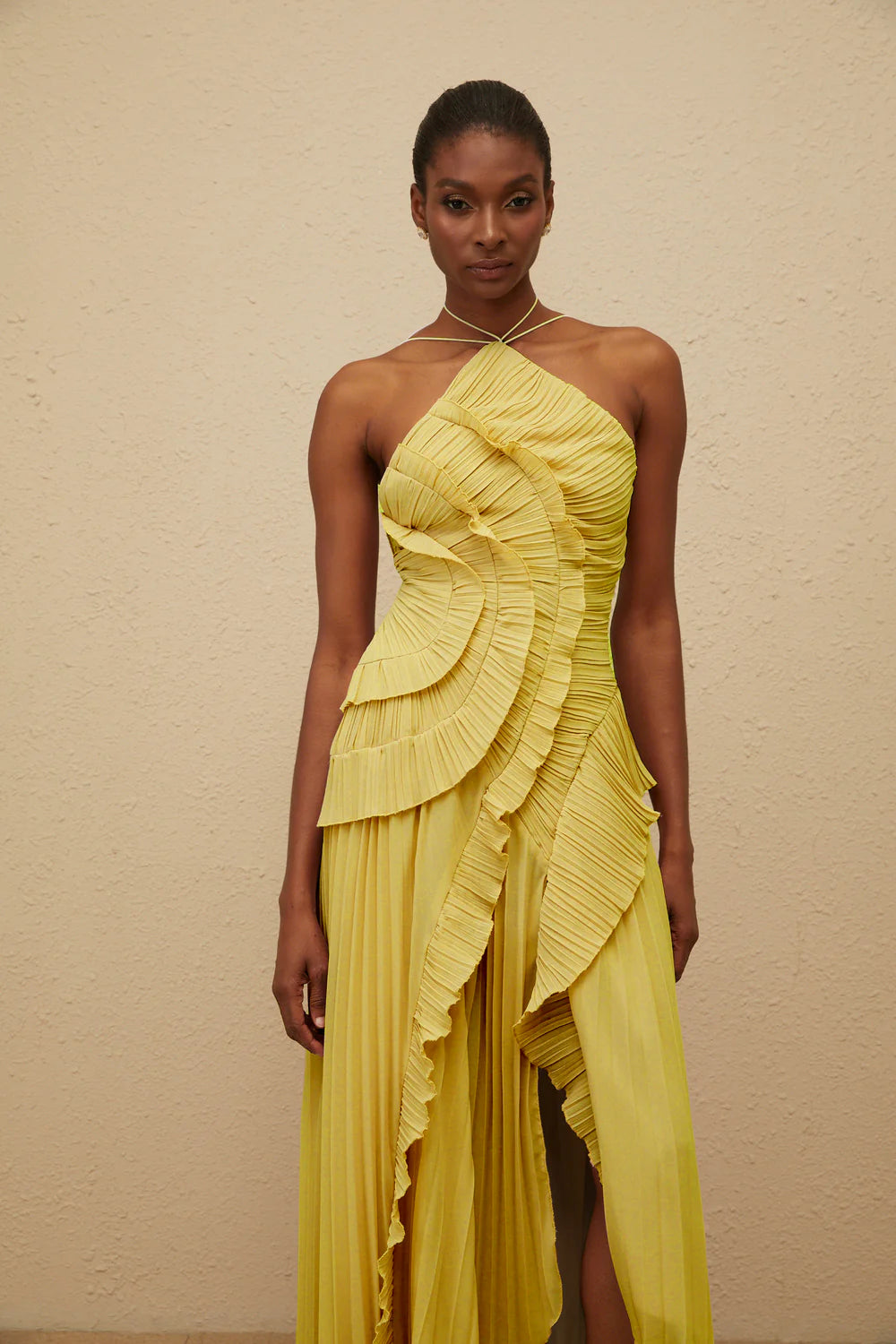 Valérinne Pleated Halter Maxi Dress