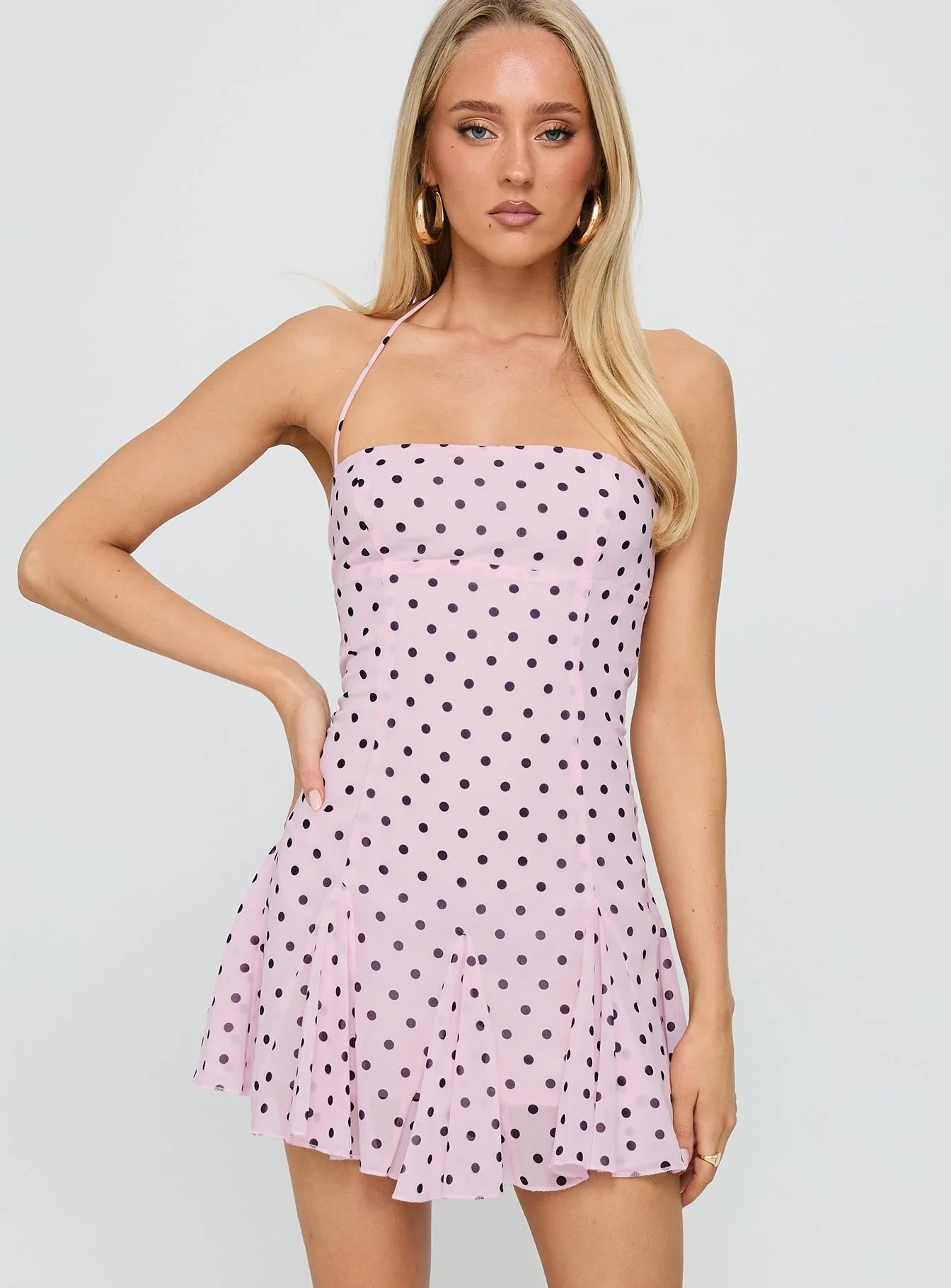 Valérinne Polka Halter Mini Dress