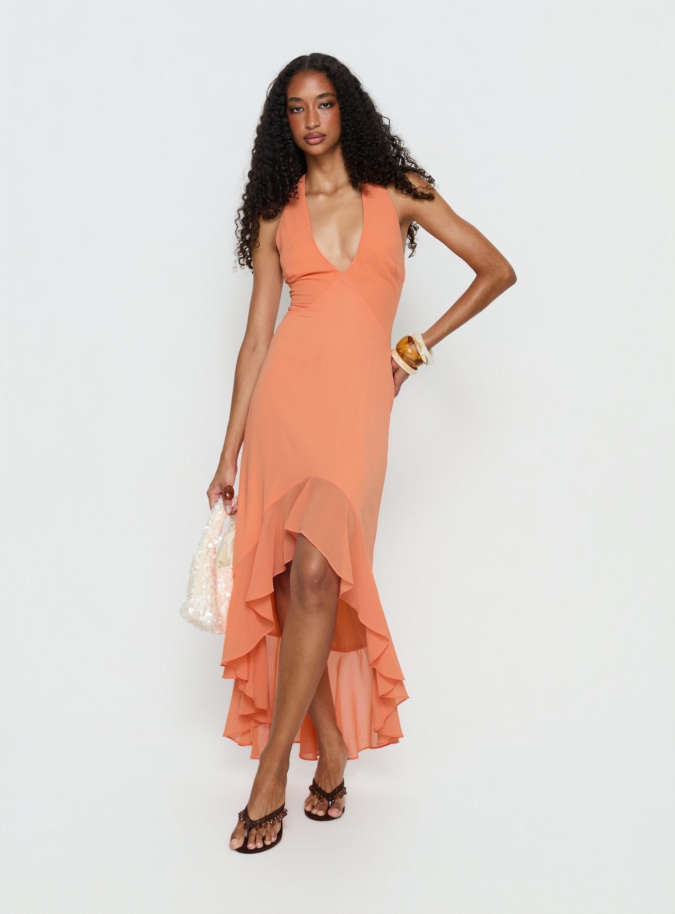 Valérinne Solara Halter Frill Maxi Dress