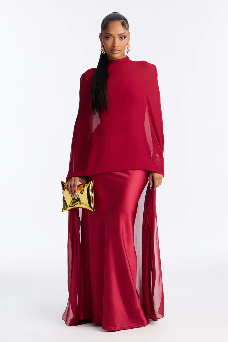 Valérinne Draped Satin Cape Maxi Dress