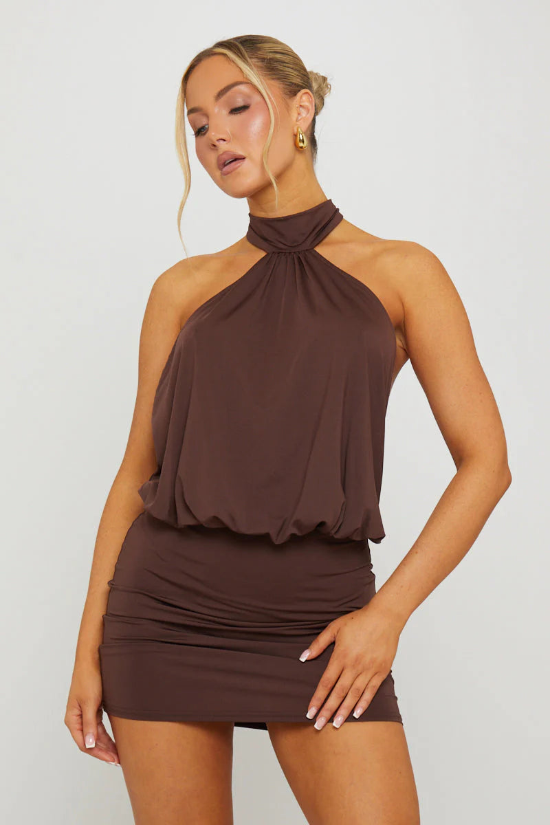 Valérinne Halter Open Back Mini Dress