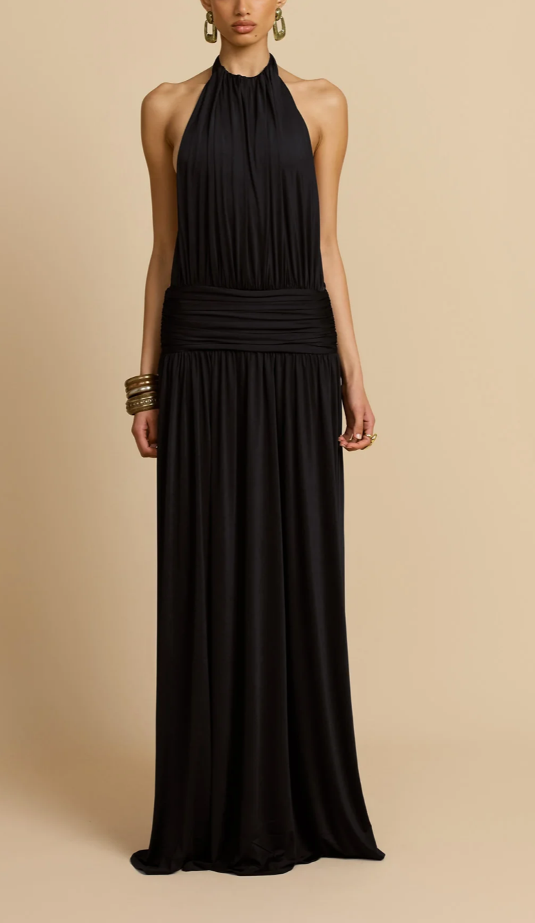 Valérinne Liraya Draped Halter Maxi Dress