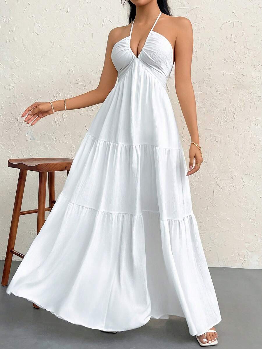 Valérinne Halter Ruffle Maxi Dress