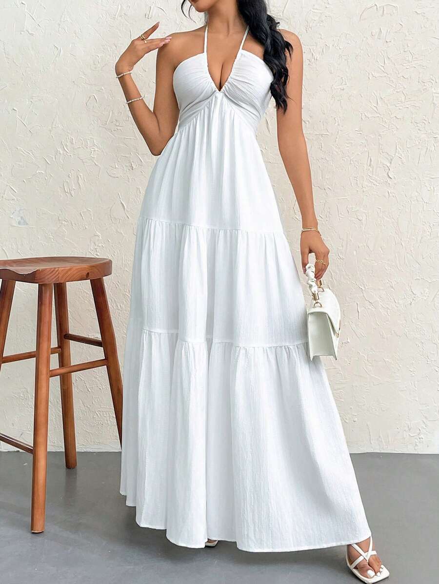 Valérinne Halter Ruffle Maxi Dress