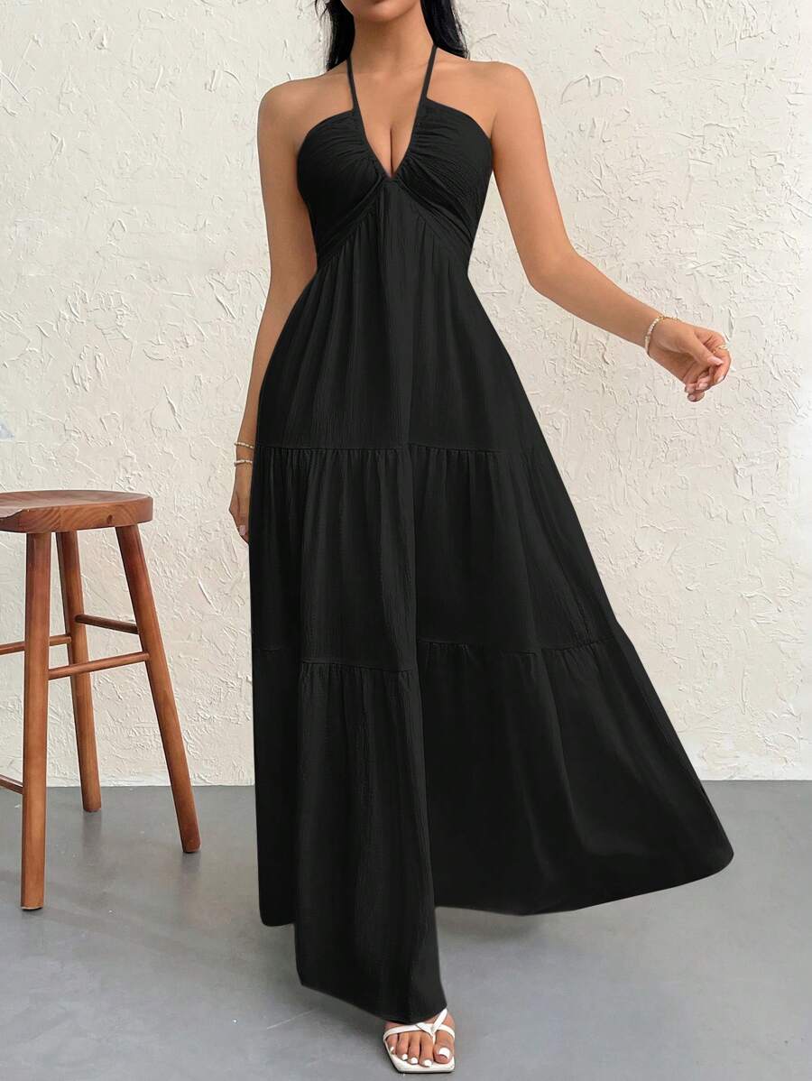 Valérinne Halter Ruffle Maxi Dress