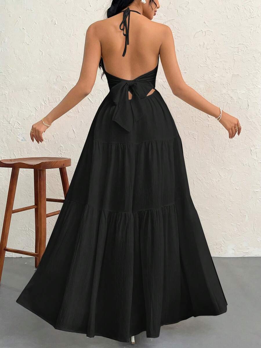 Valérinne Halter Ruffle Maxi Dress