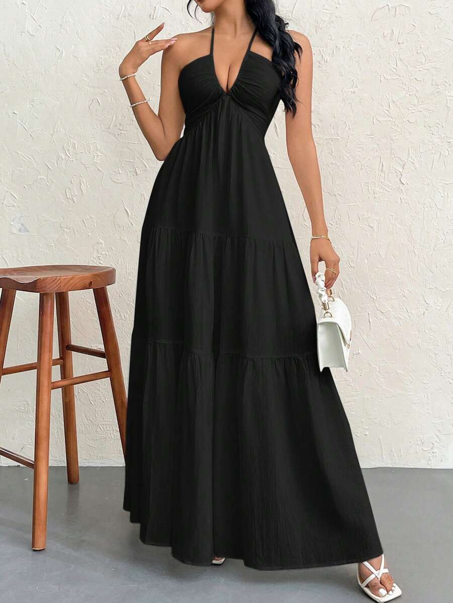 Valérinne Halter Ruffle Maxi Dress