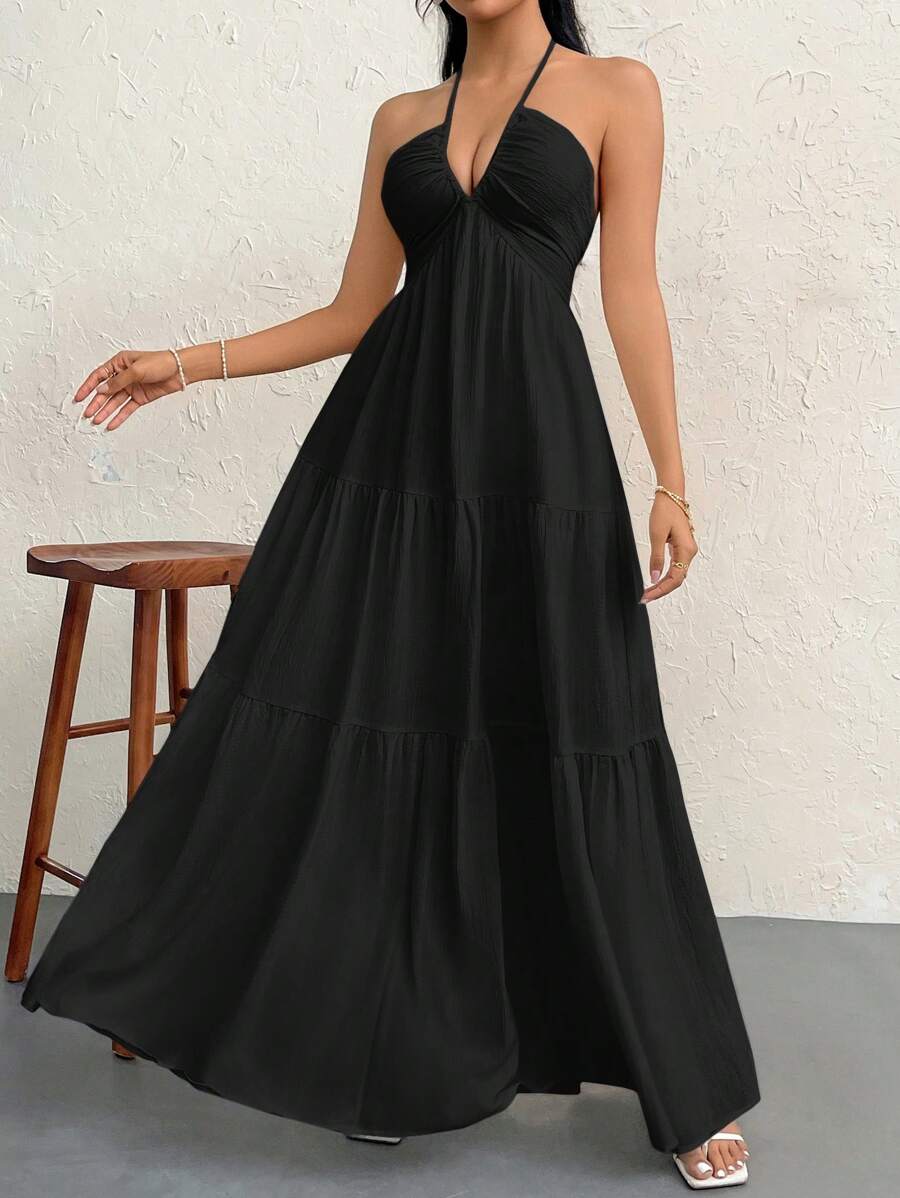 Valérinne Halter Ruffle Maxi Dress