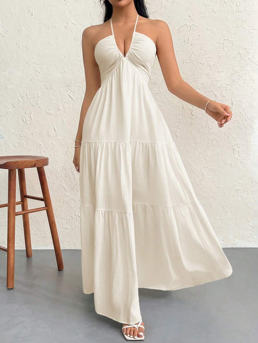 Valérinne Halter Ruffle Maxi Dress