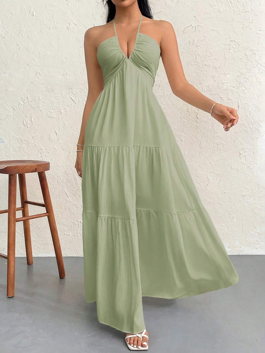 Valérinne Halter Ruffle Maxi Dress
