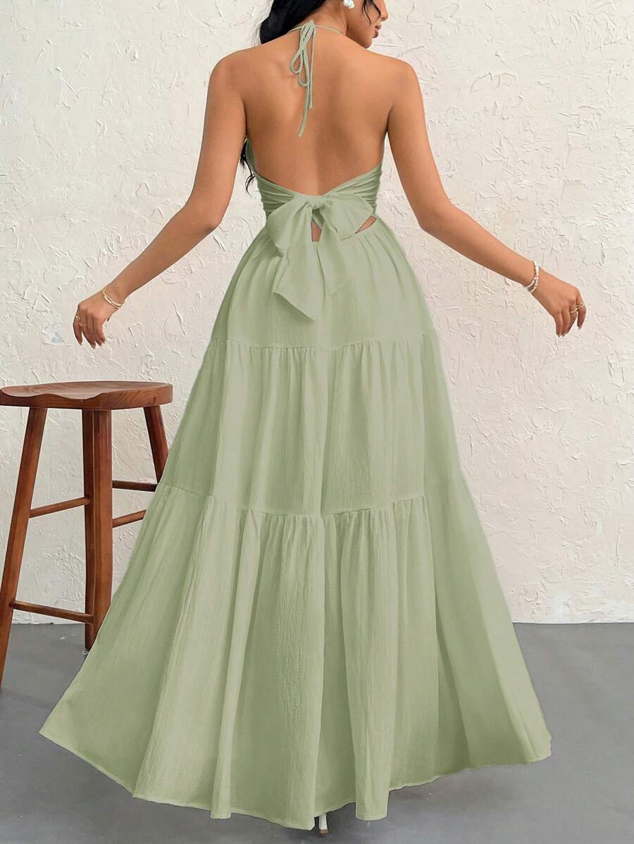 Valérinne Halter Ruffle Maxi Dress