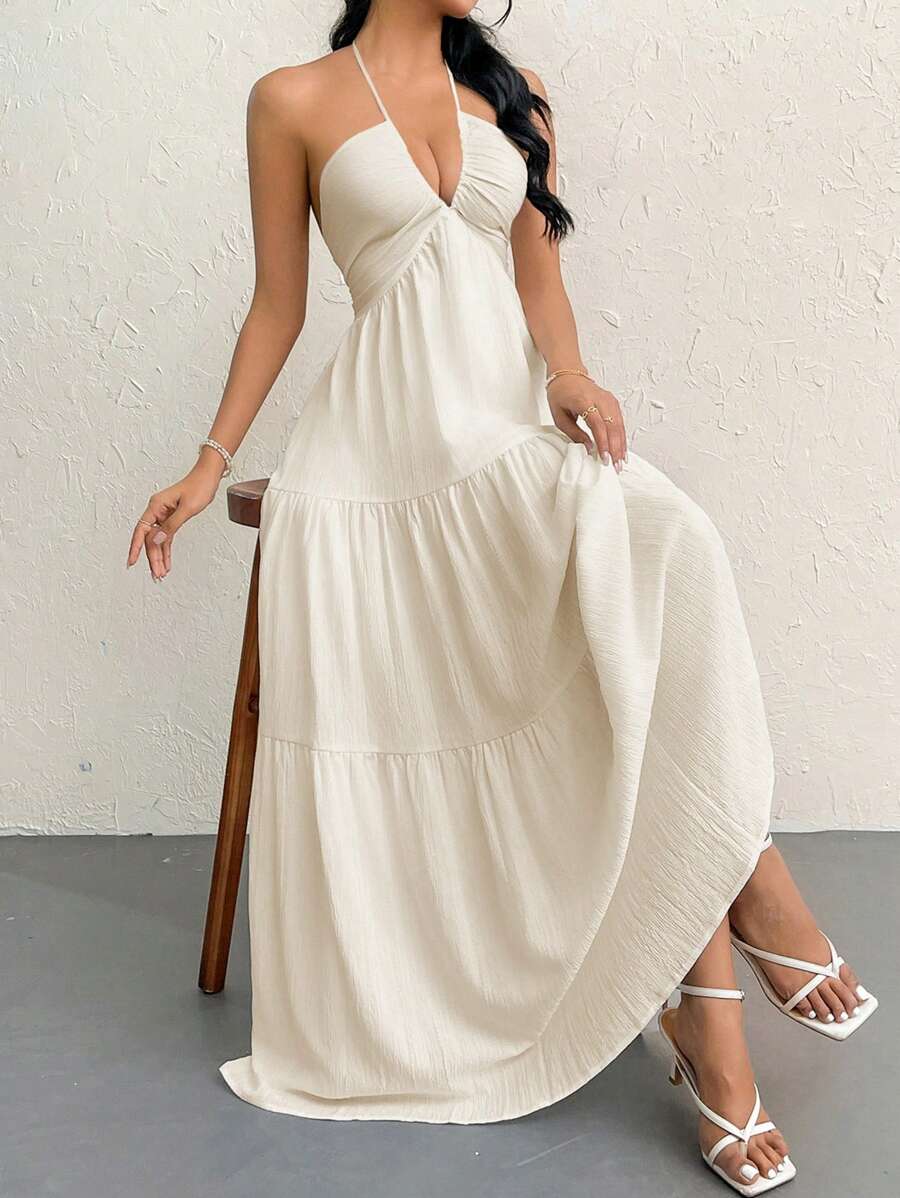 Valérinne Halter Ruffle Maxi Dress