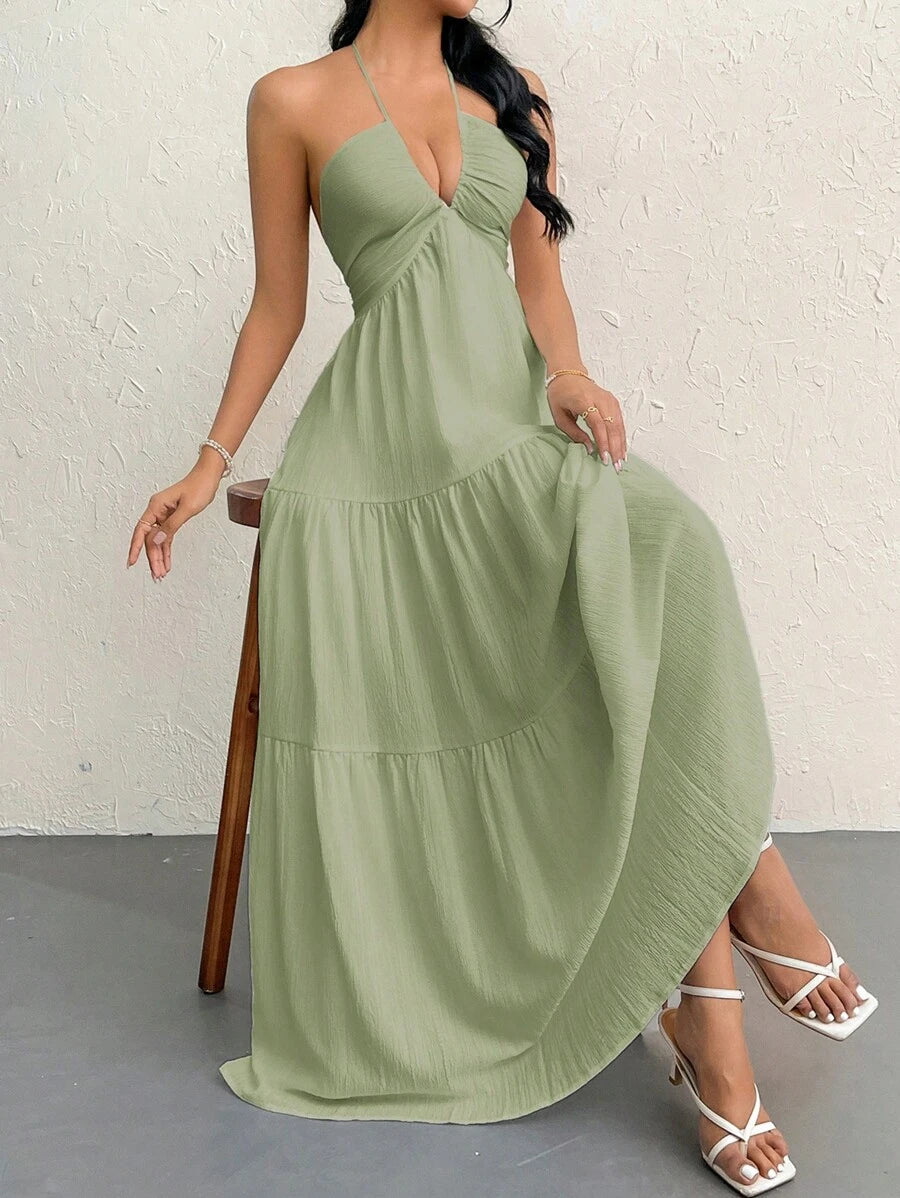 Valérinne Halter Ruffle Maxi Dress