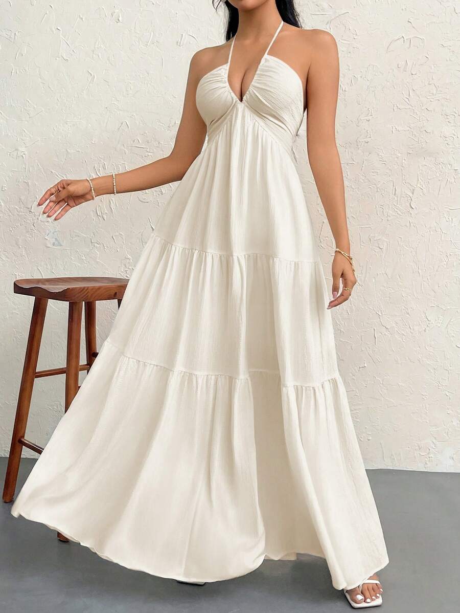 Valérinne Halter Ruffle Maxi Dress