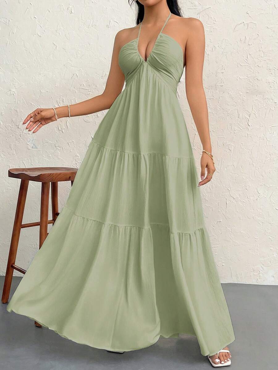 Valérinne Halter Ruffle Maxi Dress