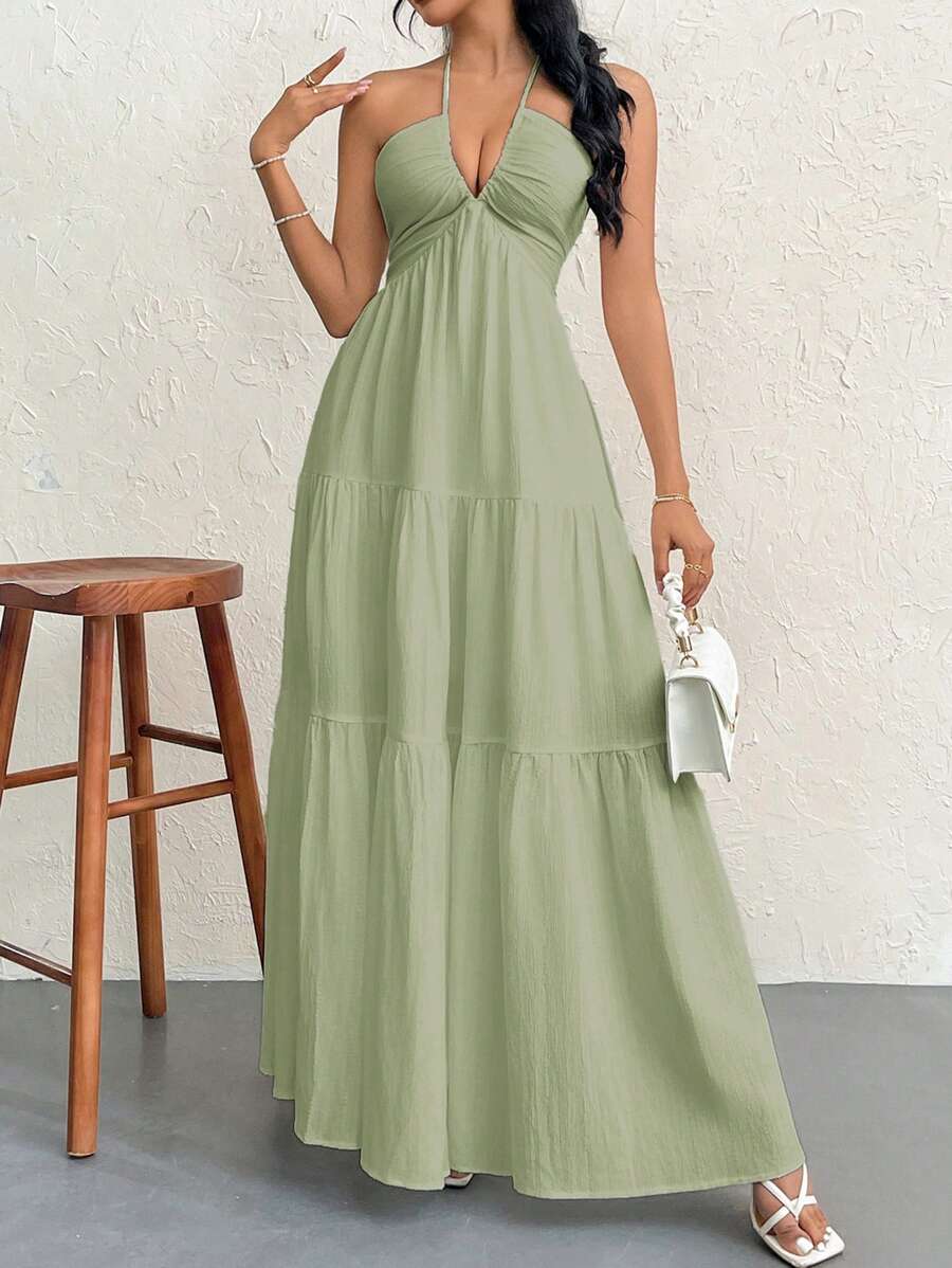 Valérinne Halter Ruffle Maxi Dress