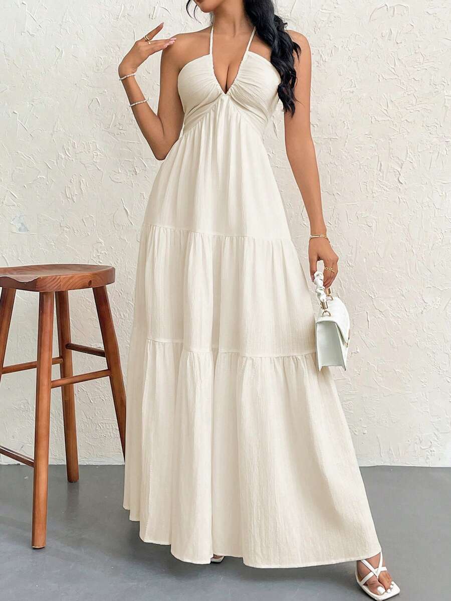 Valérinne Halter Ruffle Maxi Dress
