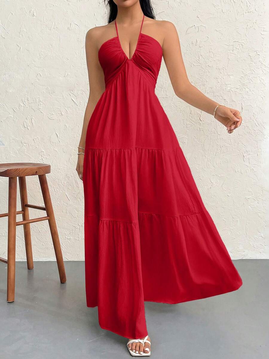 Valérinne Halter Ruffle Maxi Dress