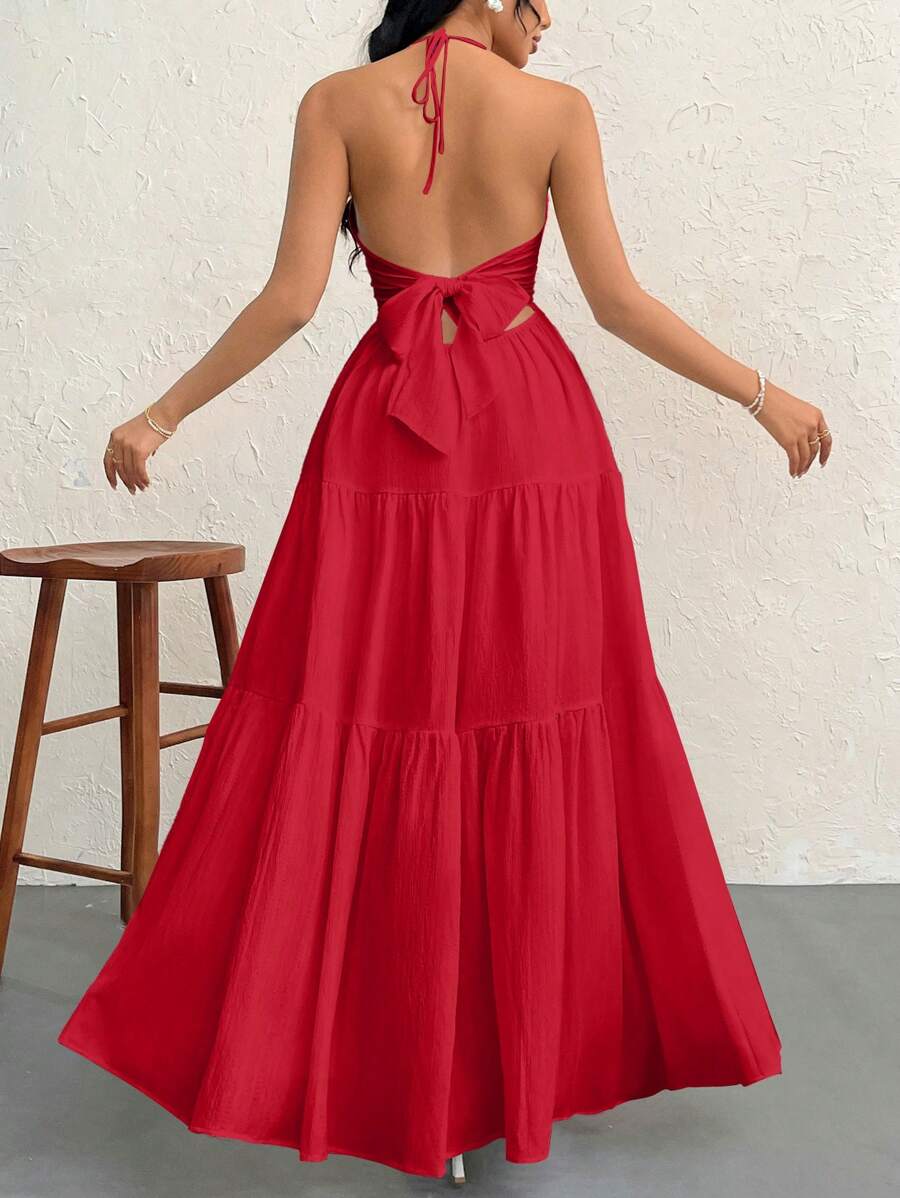 Valérinne Halter Ruffle Maxi Dress