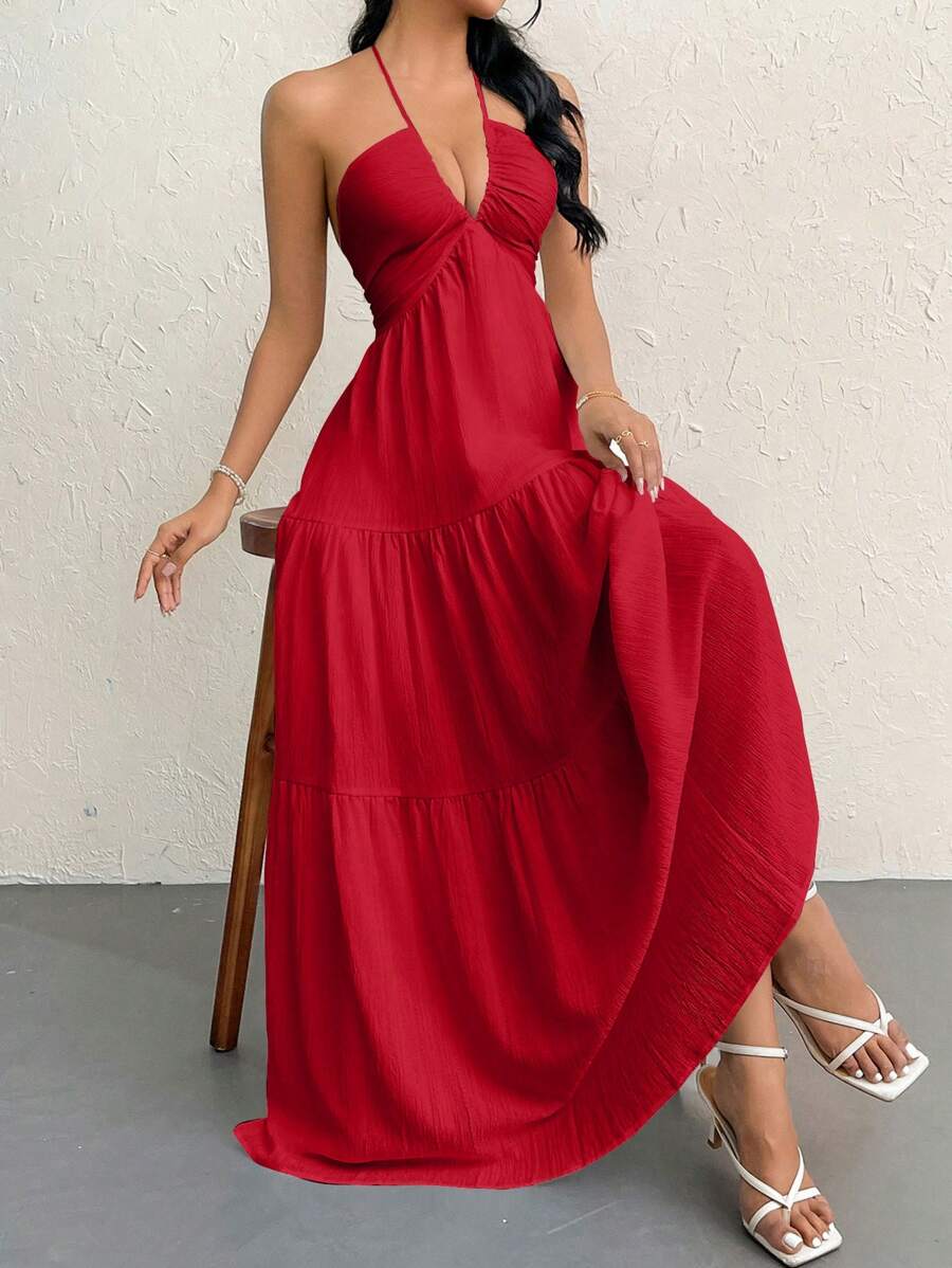 Valérinne Halter Ruffle Maxi Dress