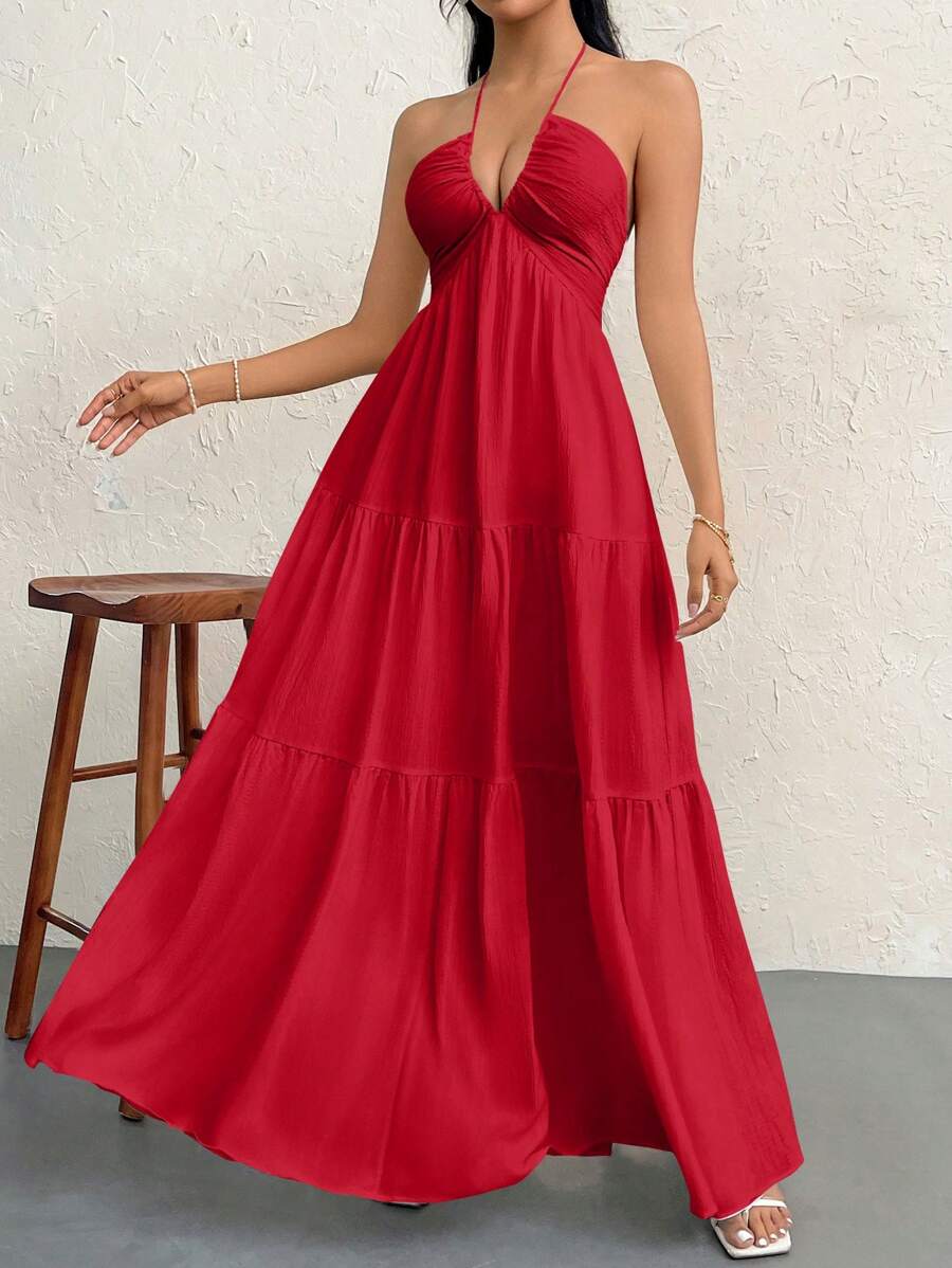 Valérinne Halter Ruffle Maxi Dress