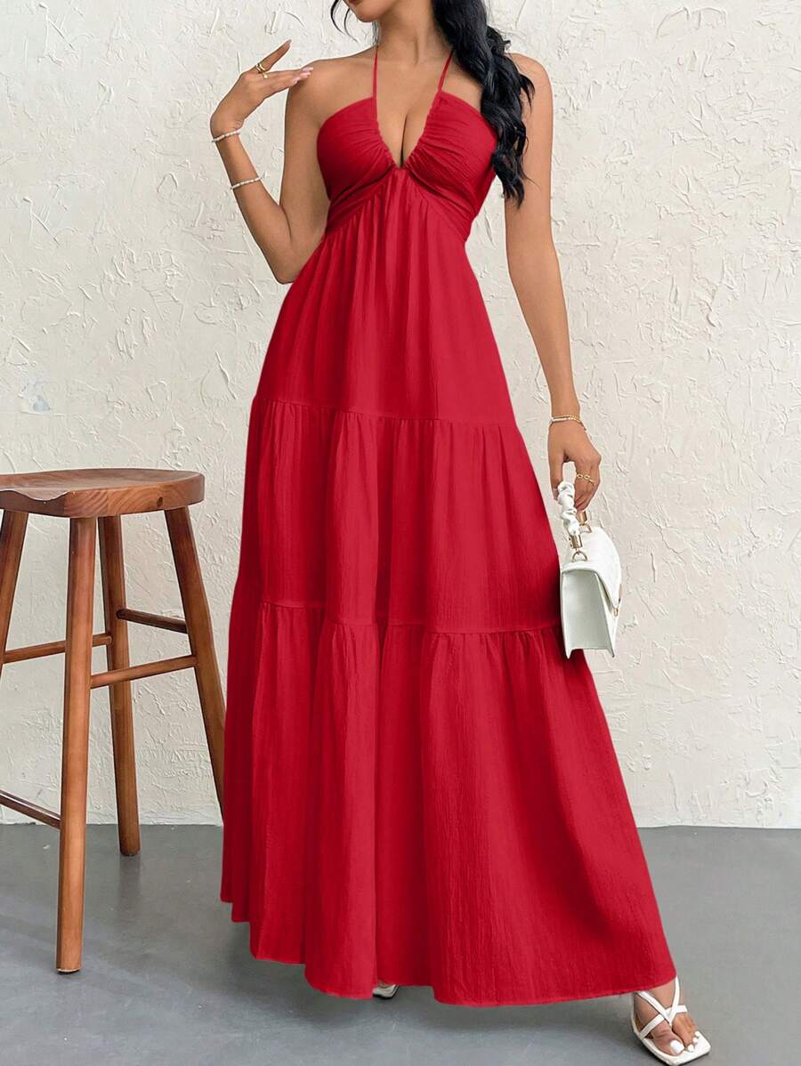 Valérinne Halter Ruffle Maxi Dress