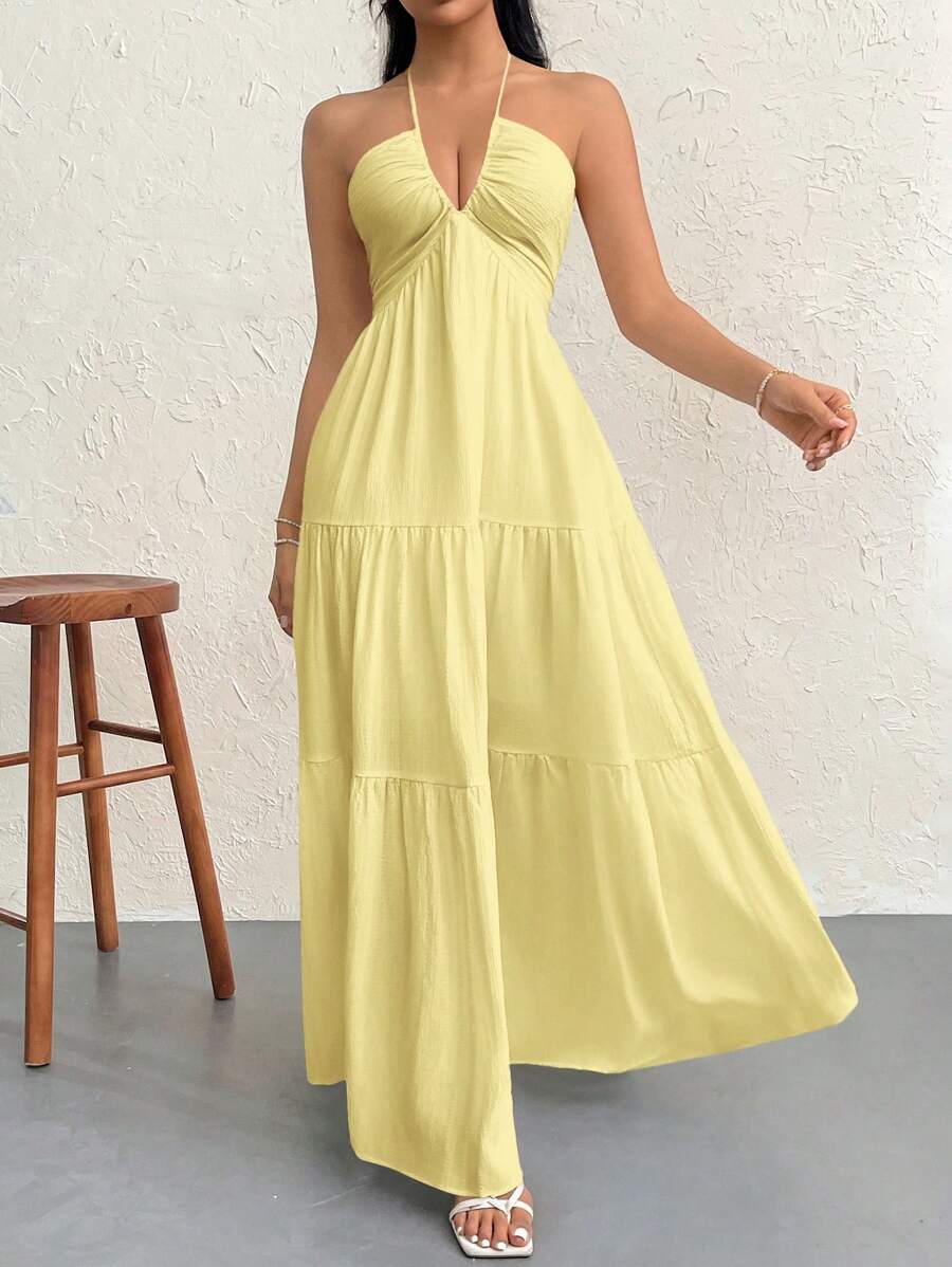 Valérinne Halter Ruffle Maxi Dress