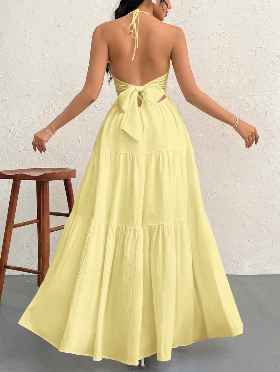 Valérinne Halter Ruffle Maxi Dress