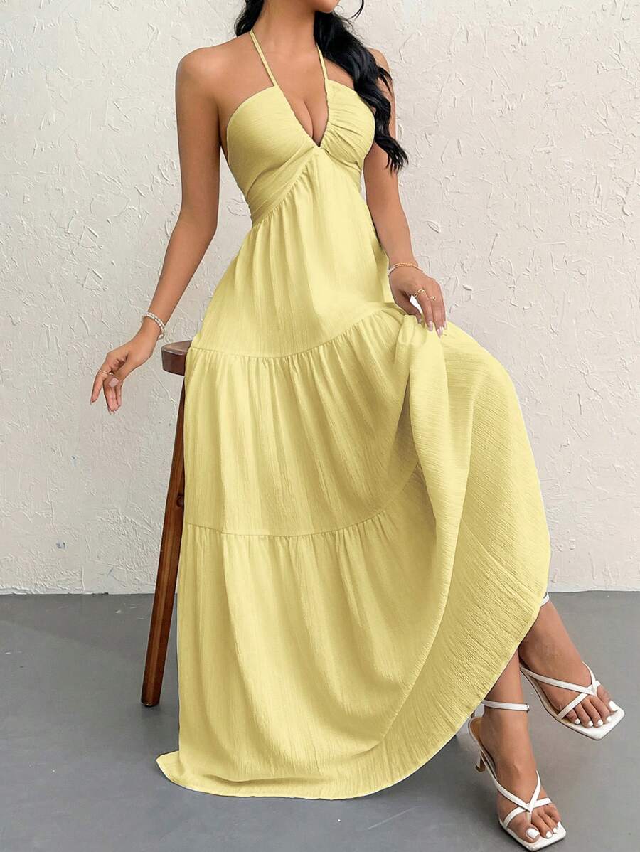 Valérinne Halter Ruffle Maxi Dress
