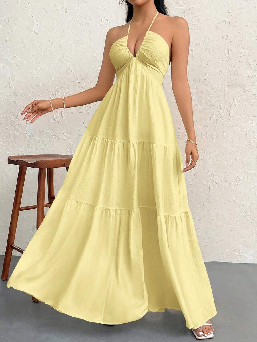 Valérinne Halter Ruffle Maxi Dress