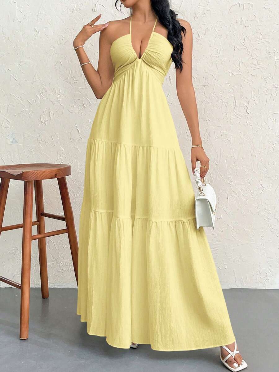 Valérinne Halter Ruffle Maxi Dress