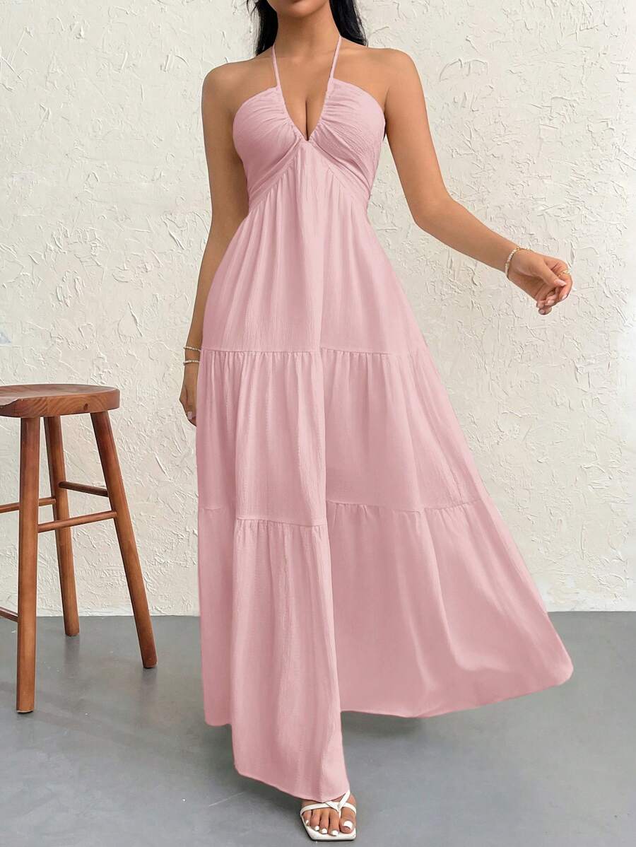 Valérinne Halter Ruffle Maxi Dress