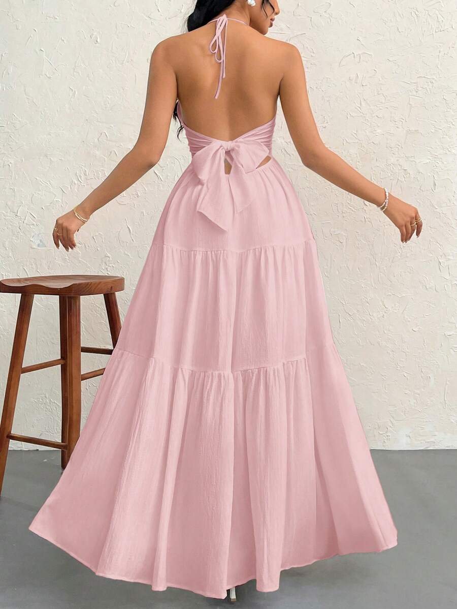 Valérinne Halter Ruffle Maxi Dress