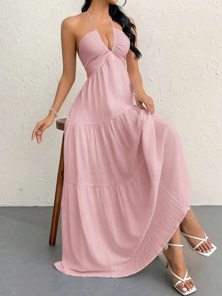 Valérinne Halter Ruffle Maxi Dress