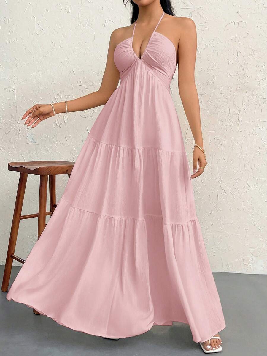 Valérinne Halter Ruffle Maxi Dress