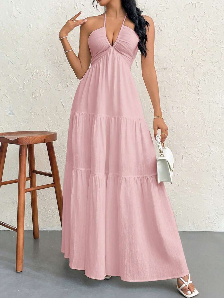 Valérinne Halter Ruffle Maxi Dress