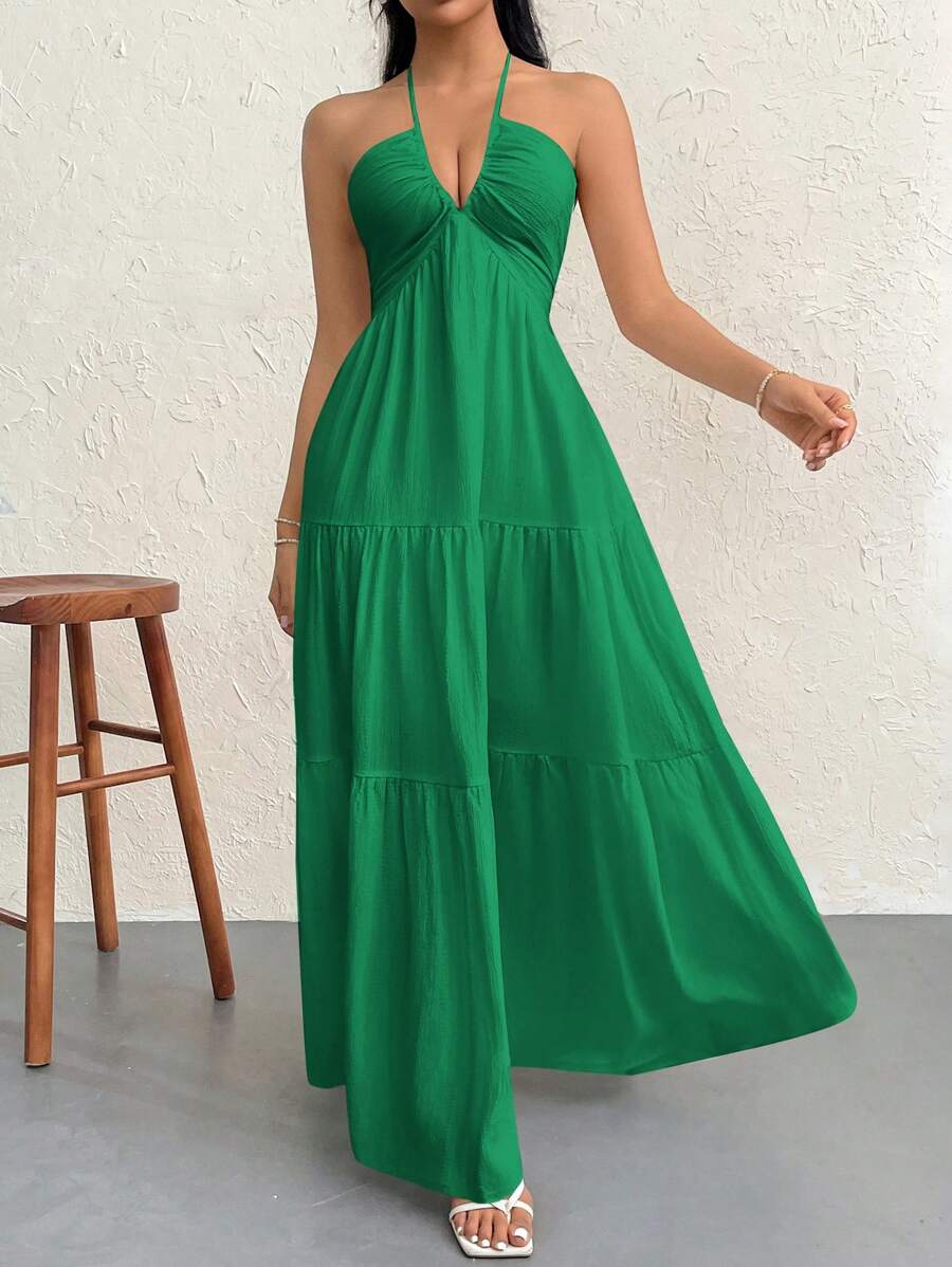 Valérinne Halter Ruffle Maxi Dress