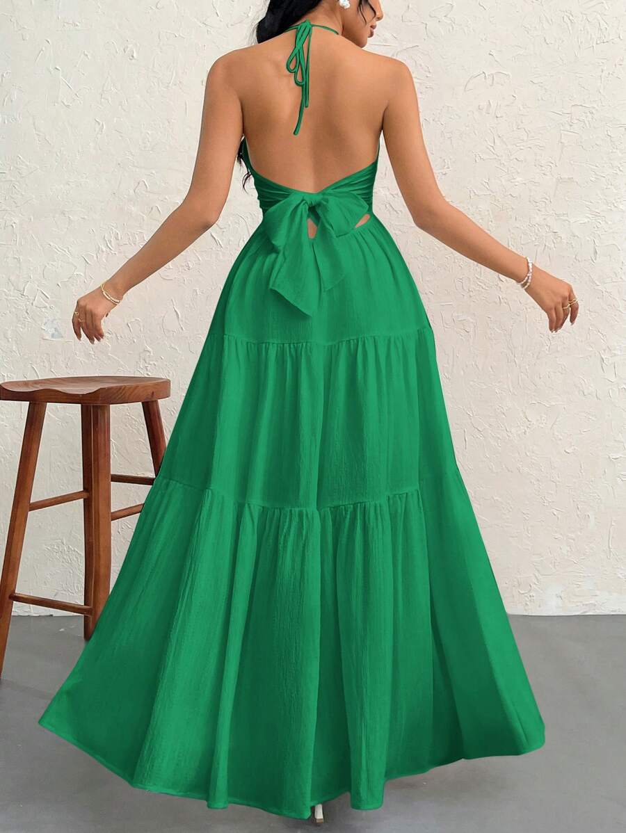 Valérinne Halter Ruffle Maxi Dress