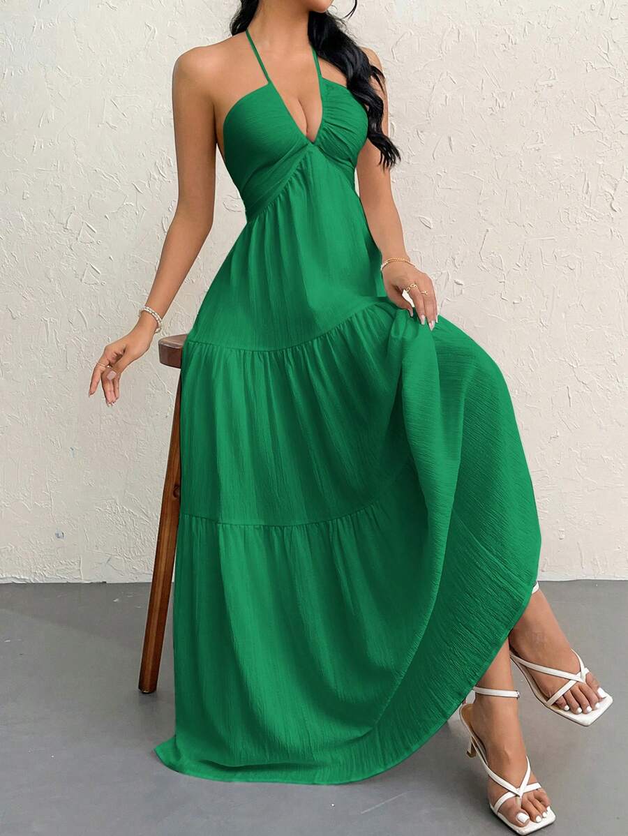 Valérinne Halter Ruffle Maxi Dress