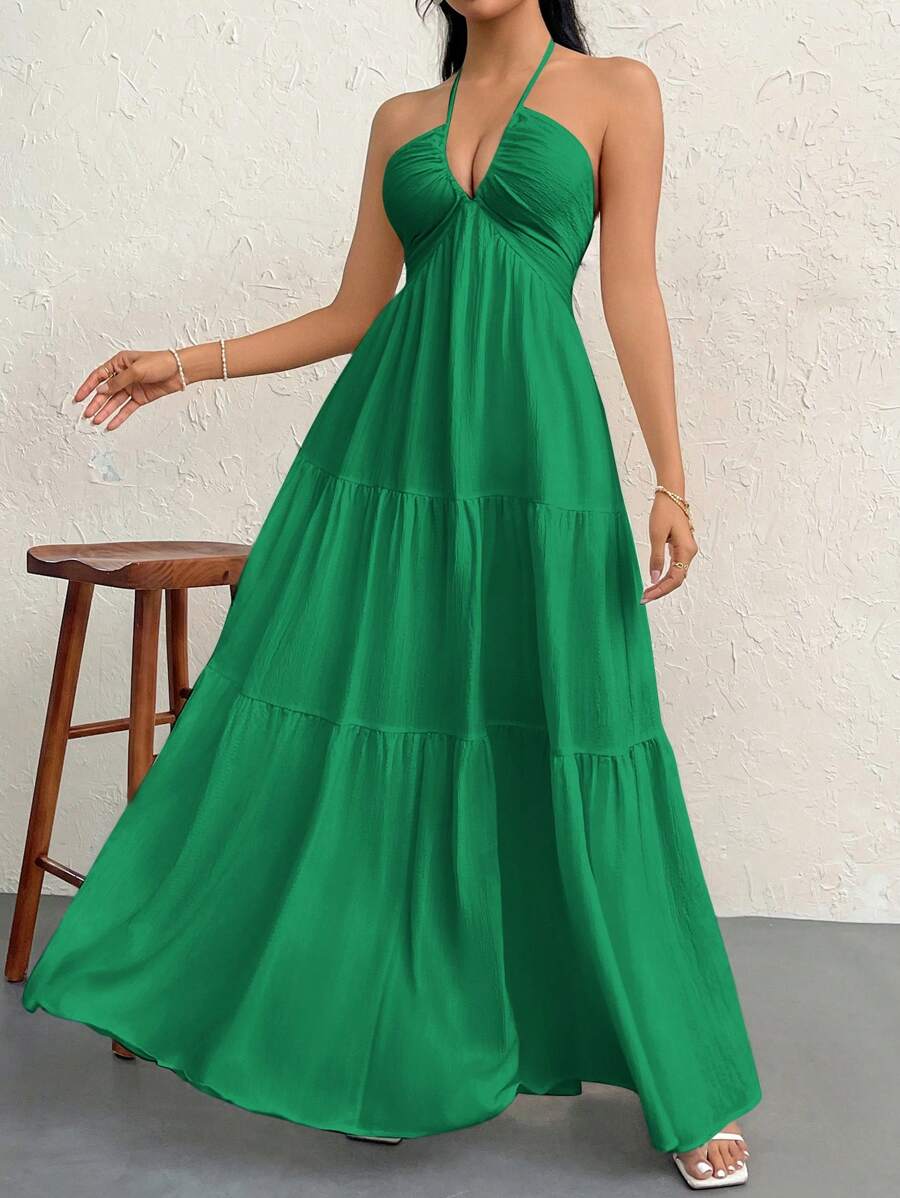 Valérinne Halter Ruffle Maxi Dress