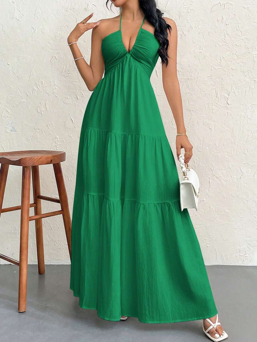Valérinne Halter Ruffle Maxi Dress