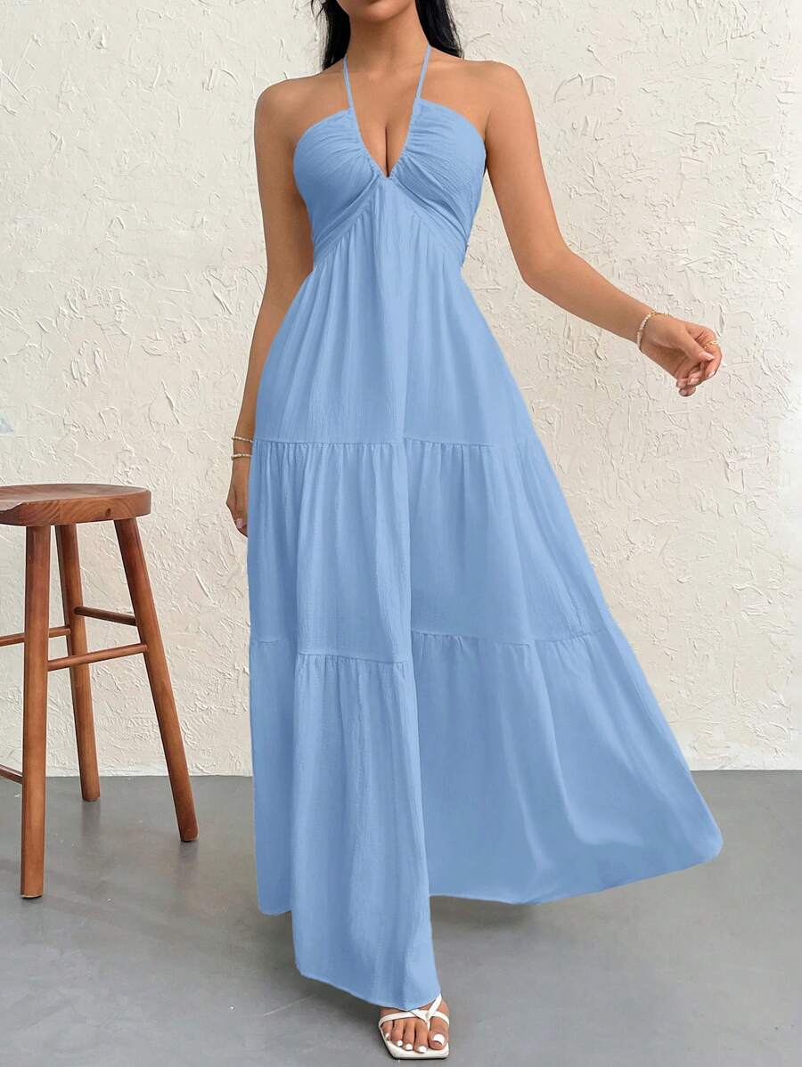Valérinne Halter Ruffle Maxi Dress
