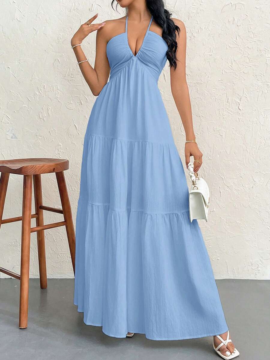 Valérinne Halter Ruffle Maxi Dress