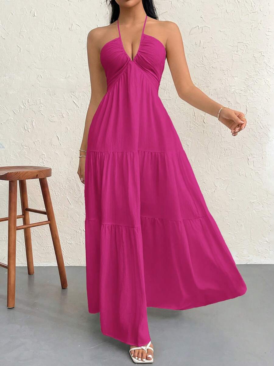 Valérinne Halter Ruffle Maxi Dress