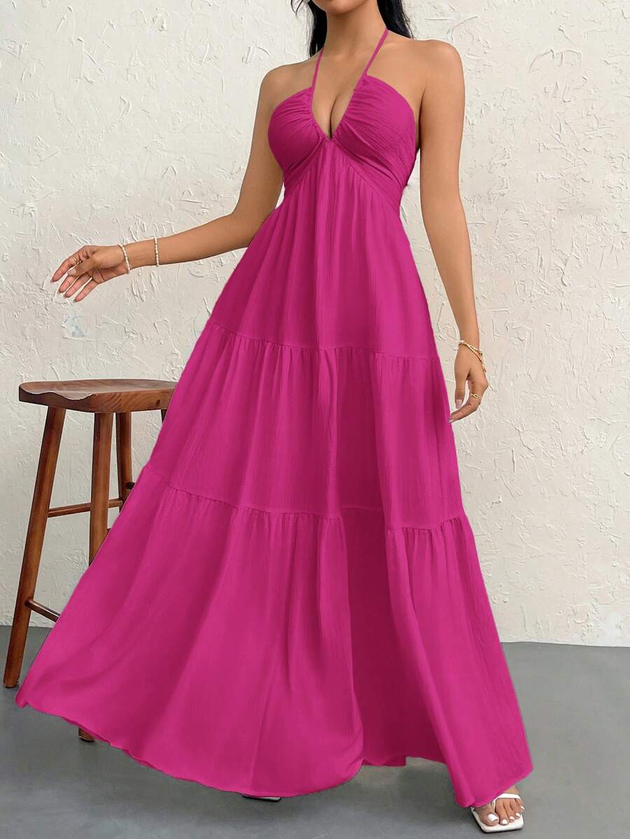 Valérinne Halter Ruffle Maxi Dress