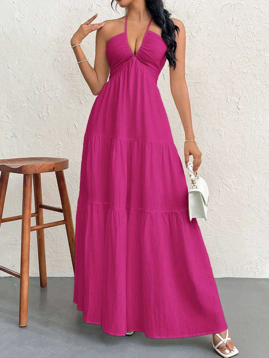 Valérinne Halter Ruffle Maxi Dress