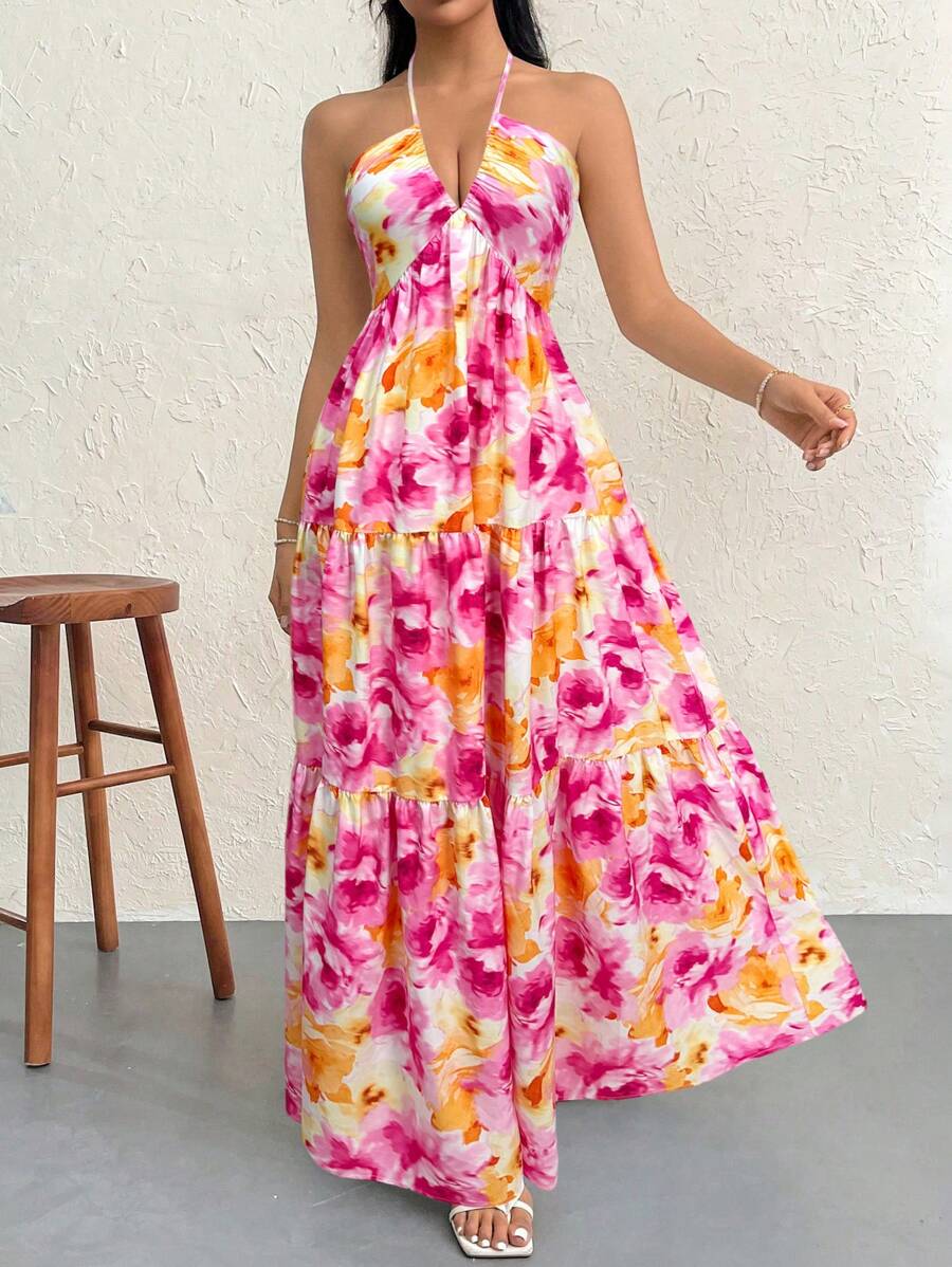 Valérinne Halter Ruffle Maxi Dress