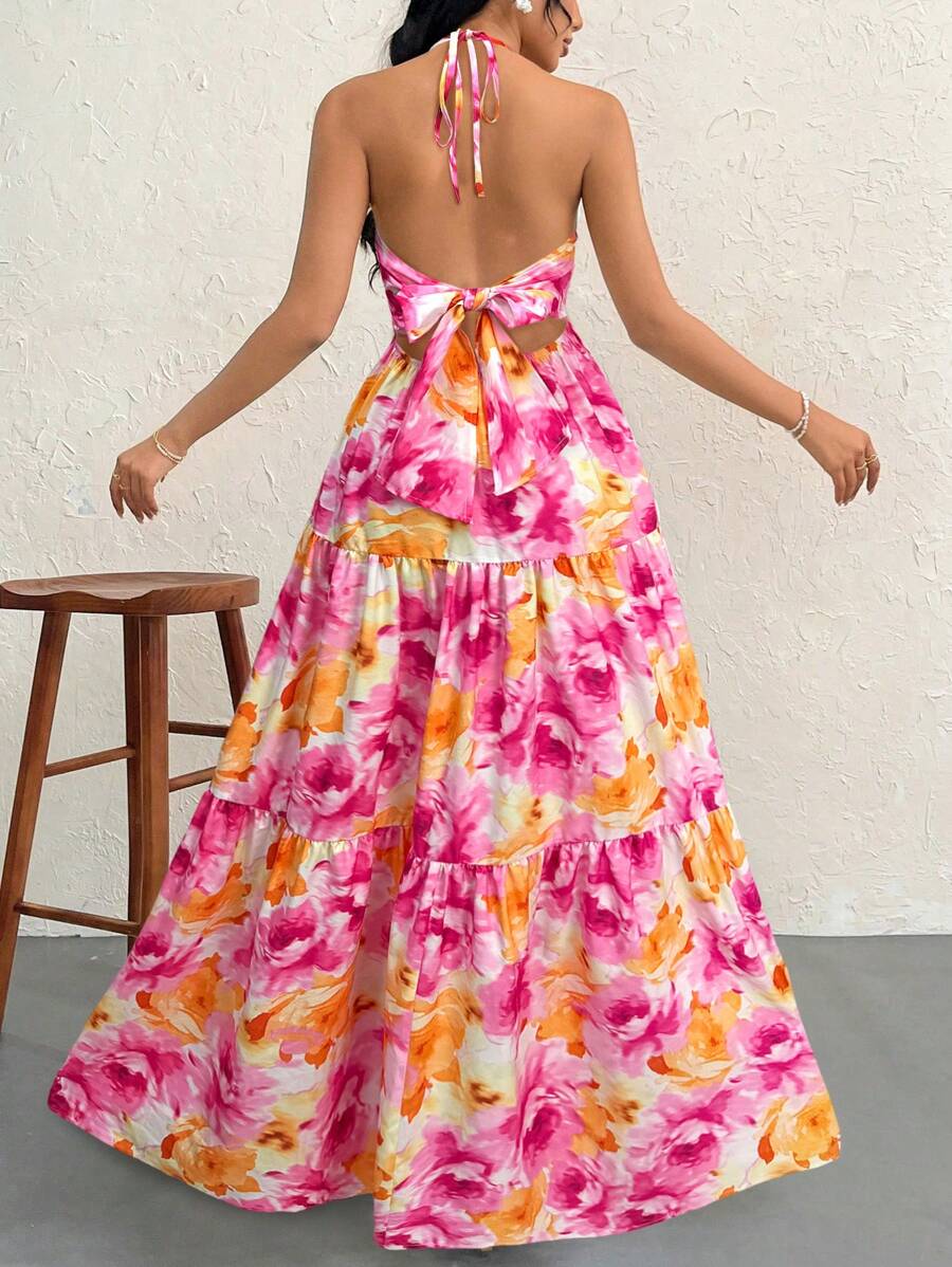 Valérinne Halter Ruffle Maxi Dress