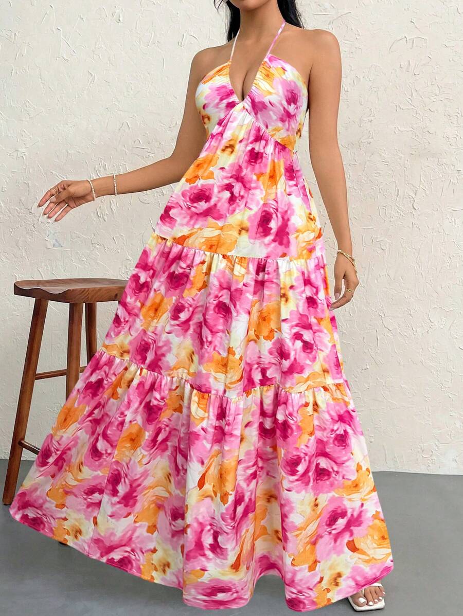 Valérinne Halter Ruffle Maxi Dress