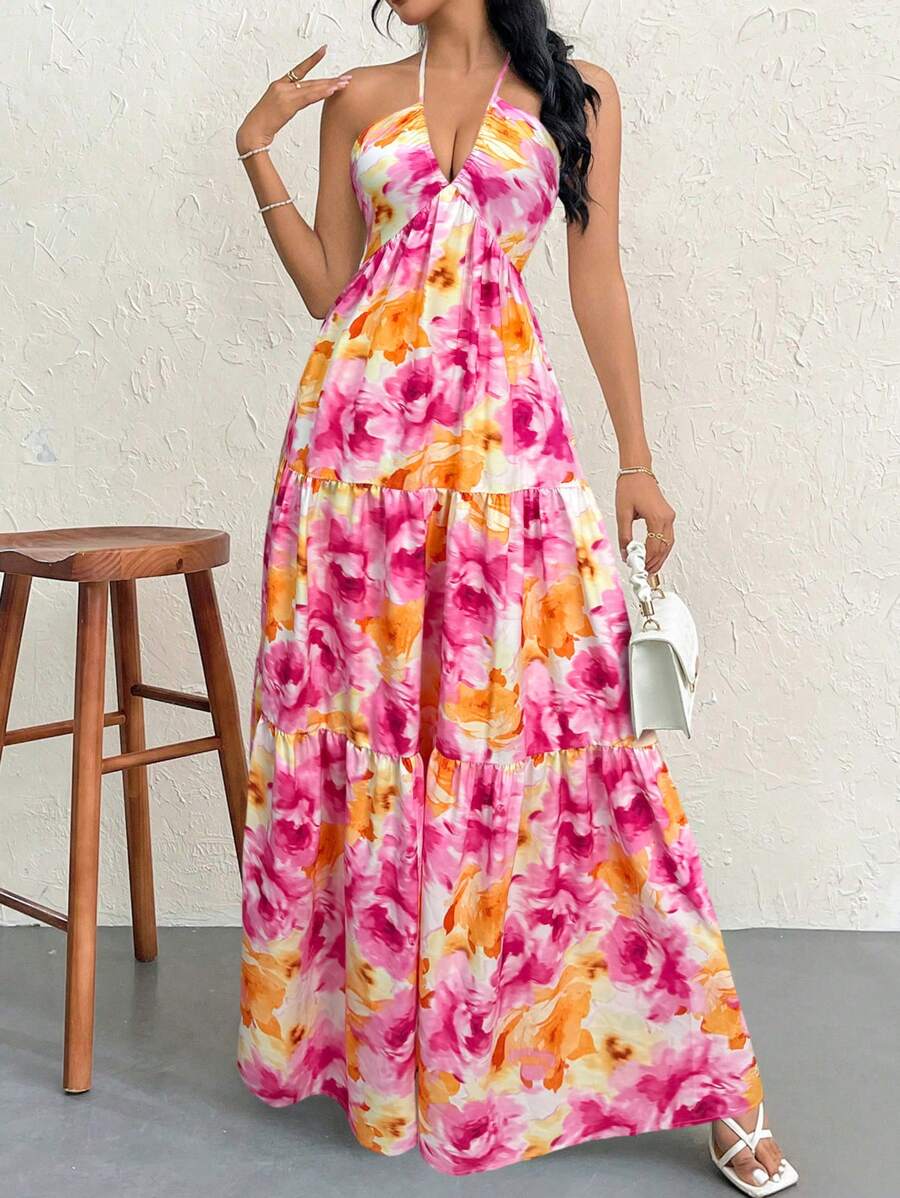 Valérinne Halter Ruffle Maxi Dress